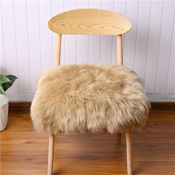 Camel Faux Fur Sheepskin Chair Cover PCs Seat Cushion Pad